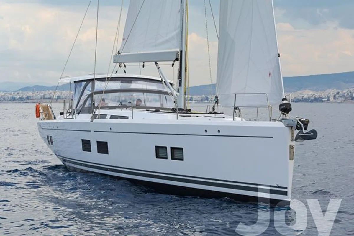 Exterior view of Joy, a Hanse Yachts Hanse 548 sailboat at Municipal Unit of Lefkada, Greece