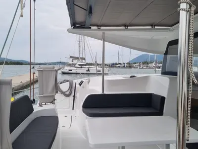 Deck of Ad Astra, a Excess 11 catamaran at Preveza, Greece