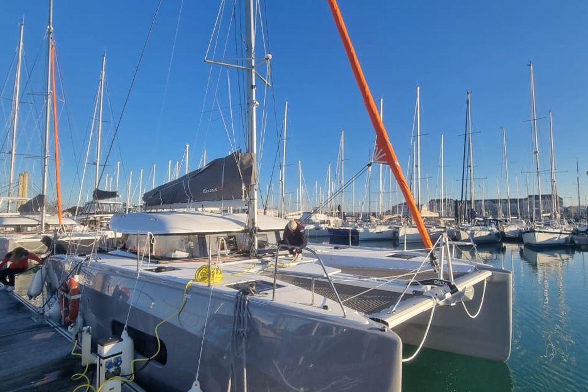 Exterior view of Ad Astra, a Excess 11 catamaran at Preveza, Greece