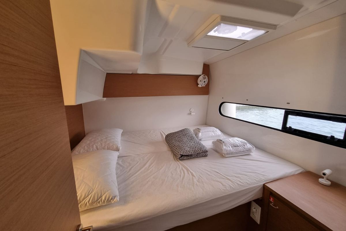 Cabin on Ad Astra, a Excess 11 catamaran at Preveza, Greece