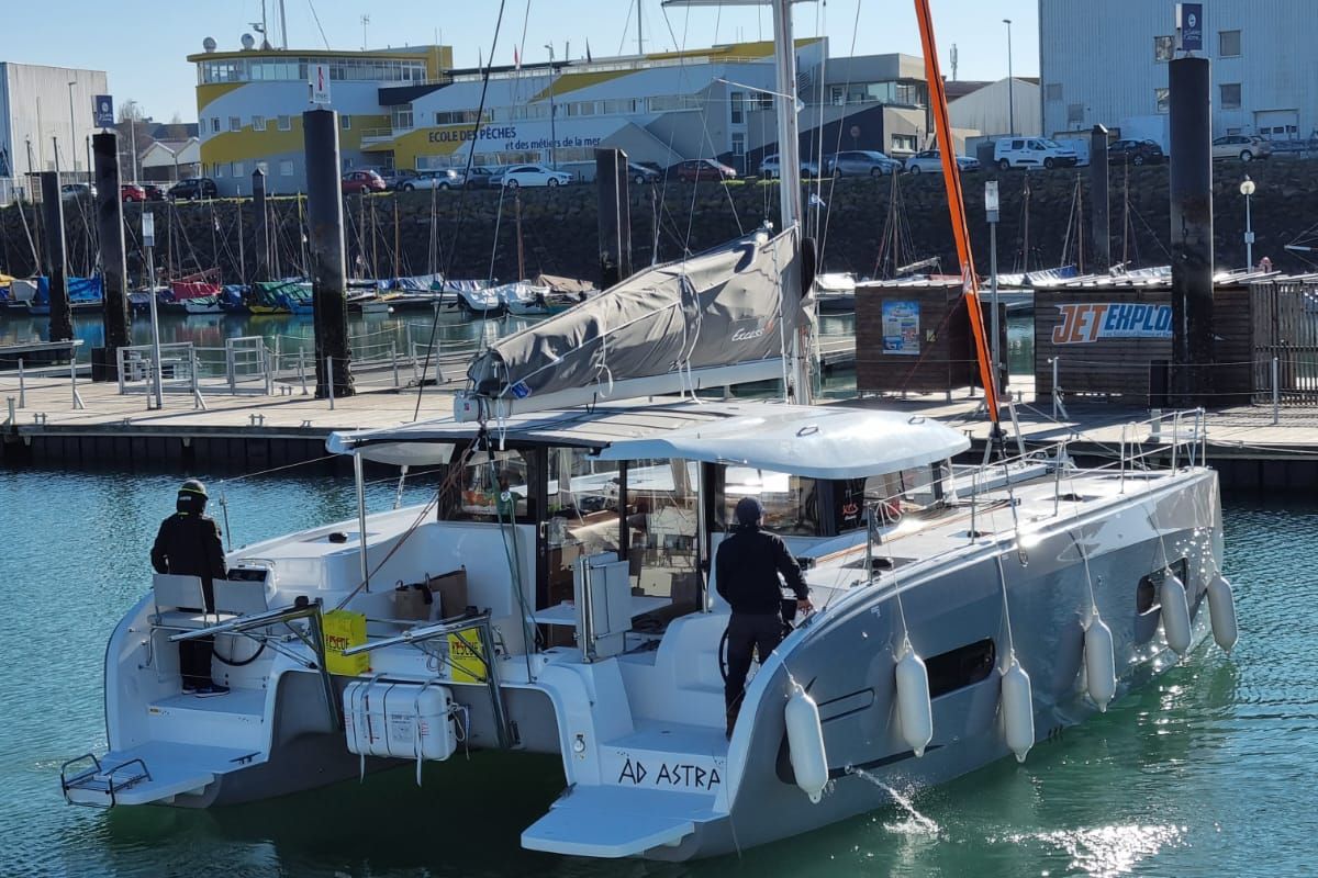 Exterior view of Ad Astra, a Excess 11 catamaran at Preveza, Greece