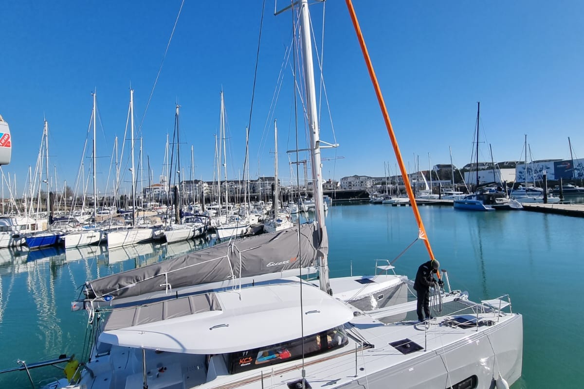Exterior view of Ad Astra, a Excess 11 catamaran at Preveza, Greece
