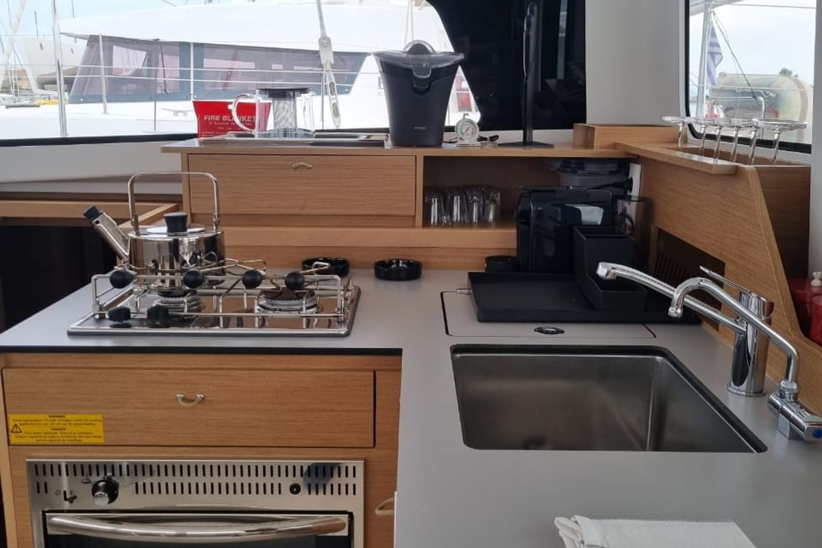 Galley of Ad Astra, a Excess 11 catamaran at Preveza, Greece