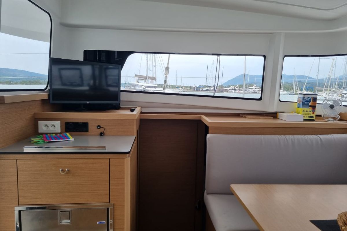 Salon of Ad Astra, a Excess 11 catamaran at Preveza, Greece