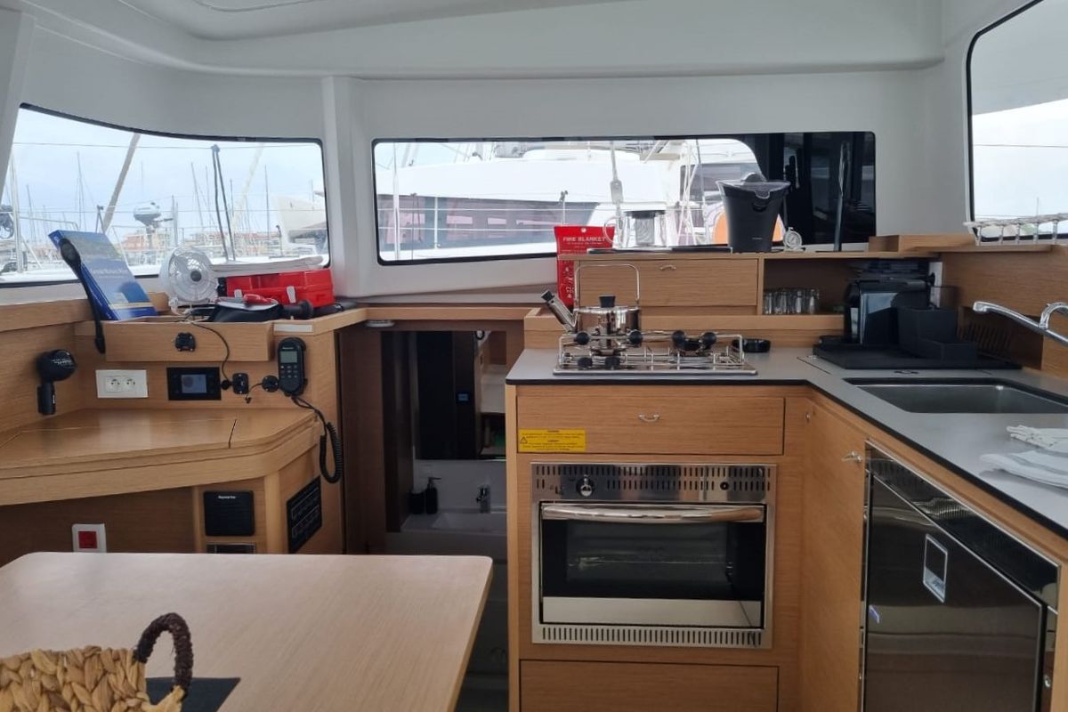 Galley of Ad Astra, a Excess 11 catamaran at Preveza, Greece