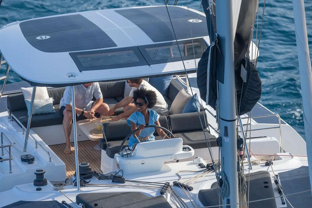 Cockpit of Deb Elli, a Lagoon 51 catamaran at Sant Antoni de Portmany, Spain