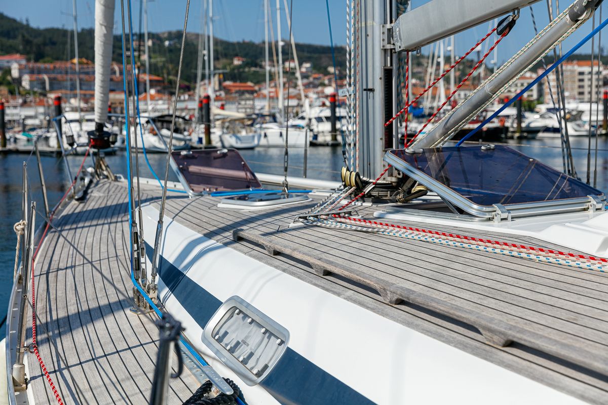 Deck of Nemo, a Grand Soleil 43 sailboat at Baiona, Spain