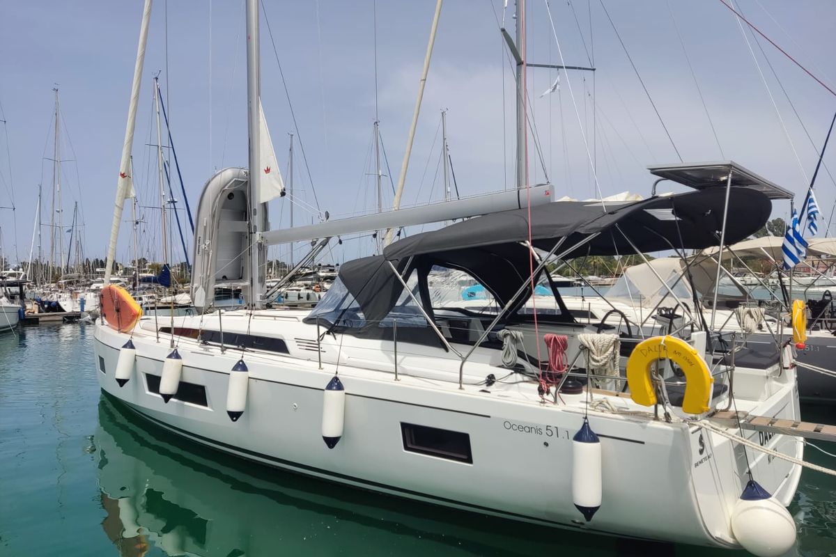 Exterior view of DALIA, a Beneteau Oceanis 51.1 sailboat at Gouvia, Greece