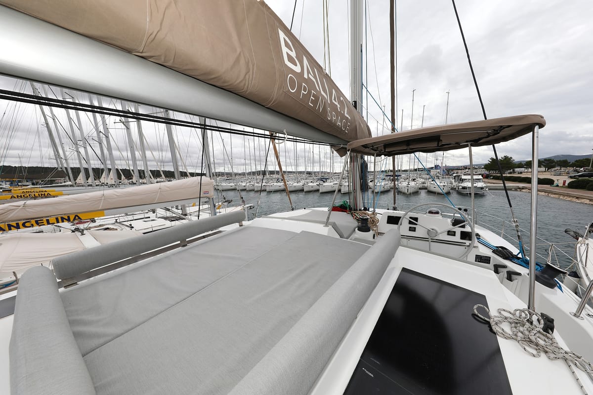 Deck of Sunlight, a Bali 4.2 OW catamaran at Općina Sveti Filip i Jakov, Croatia