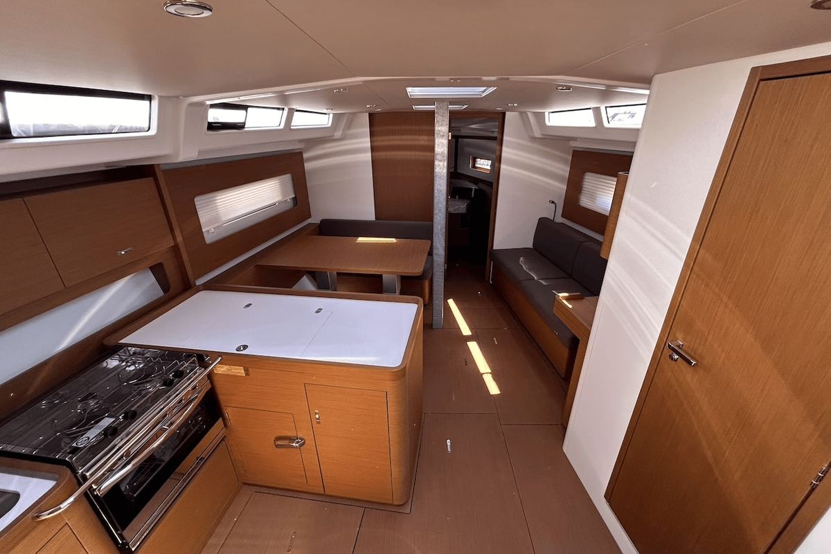 Salon of TITI, a Beneteau First 44 sailboat at Lavreotiki Municipal Unit, Greece