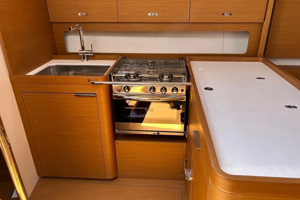 Galley of TITI, a Beneteau First 44 sailboat at Lavreotiki Municipal Unit, Greece