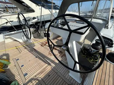 Cockpit of TITI, a Beneteau First 44 sailboat at Lavreotiki Municipal Unit, Greece