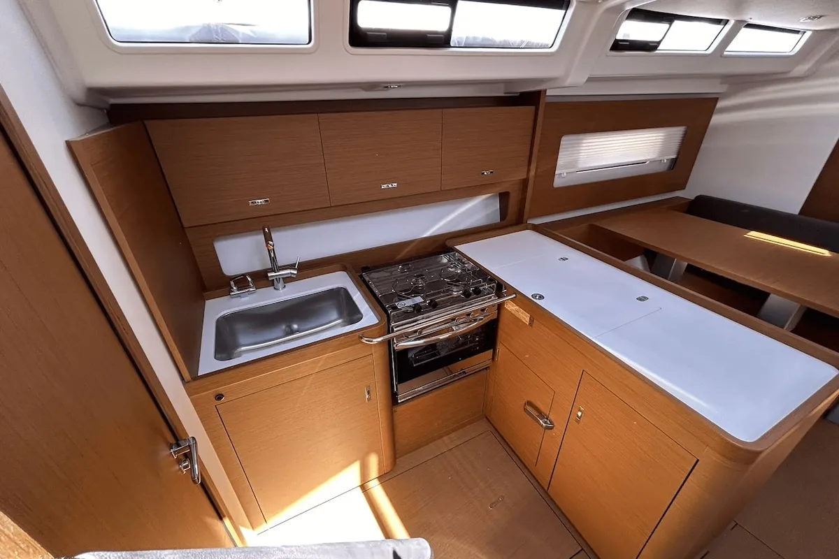 Salon of TITI, a Beneteau First 44 sailboat at Lavreotiki Municipal Unit, Greece