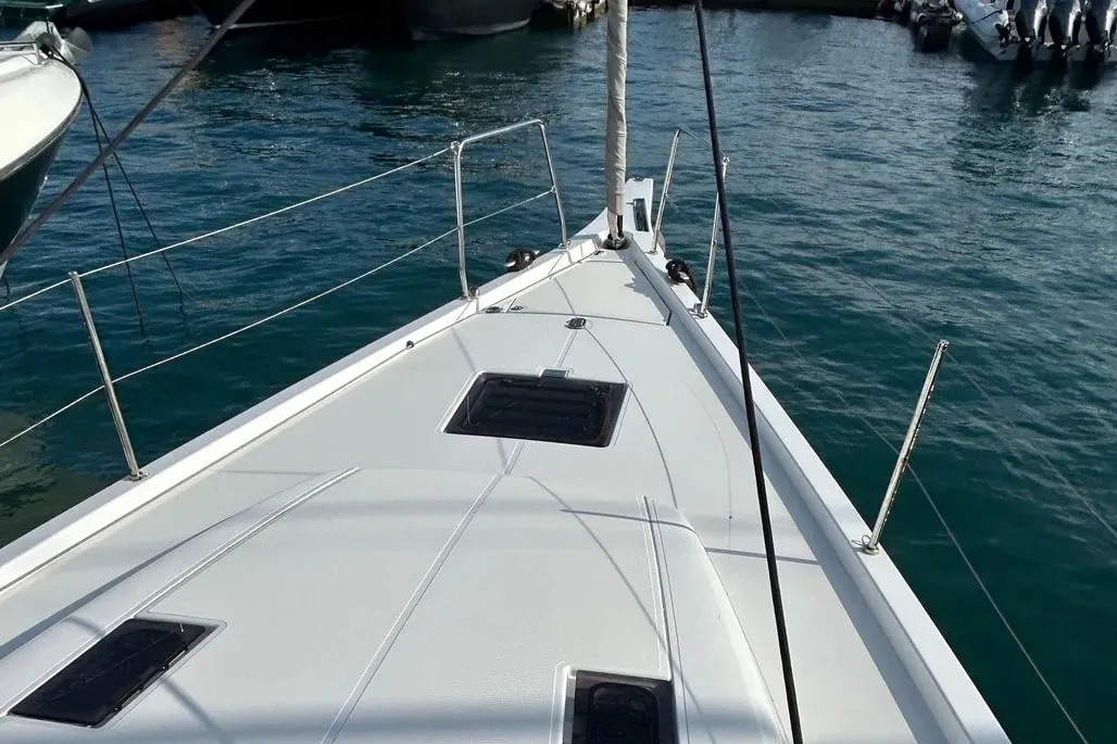 Deck of TITI, a Beneteau First 44 sailboat at Lavreotiki Municipal Unit, Greece