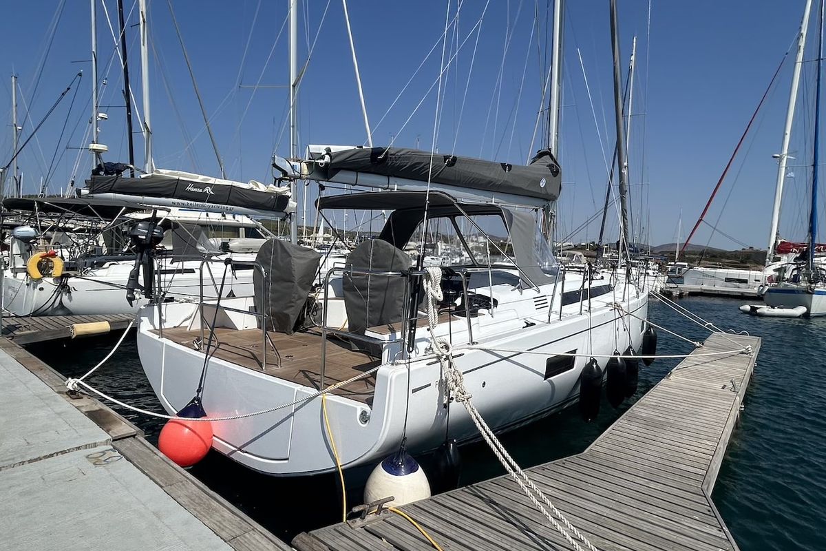 Exterior view of TITI, a Beneteau First 44 sailboat at Lavreotiki Municipal Unit, Greece