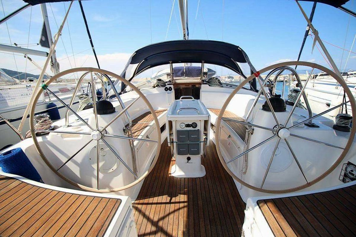 Cockpit of ARGONAUTIS, a Bavaria 44 sailboat at Port of Avdira, Greece