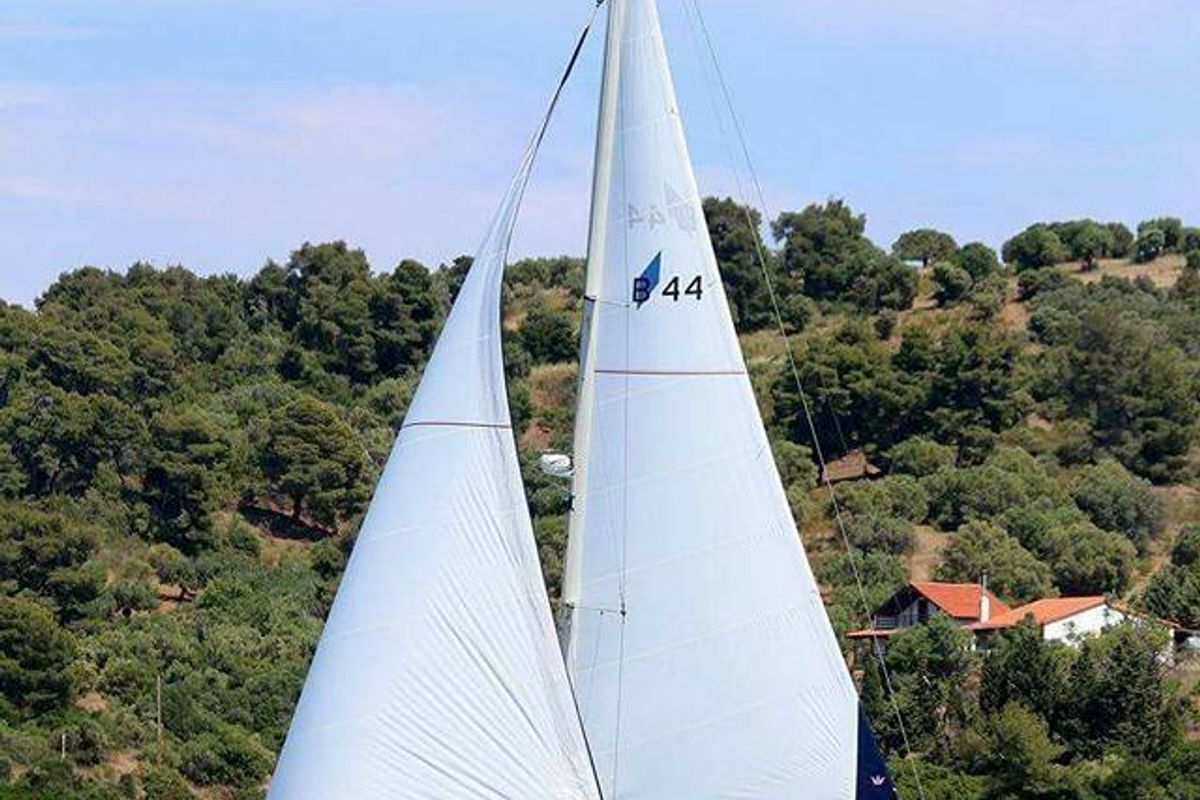 Exterior view of ARGONAUTIS, a Bavaria 44 sailboat at Port of Avdira, Greece