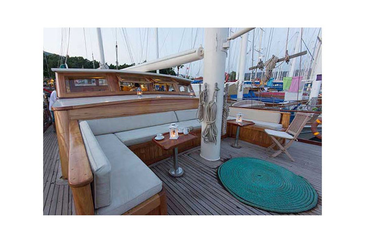 Deck of Hera, a Gulet Gulet gulet at Corfu, Greece