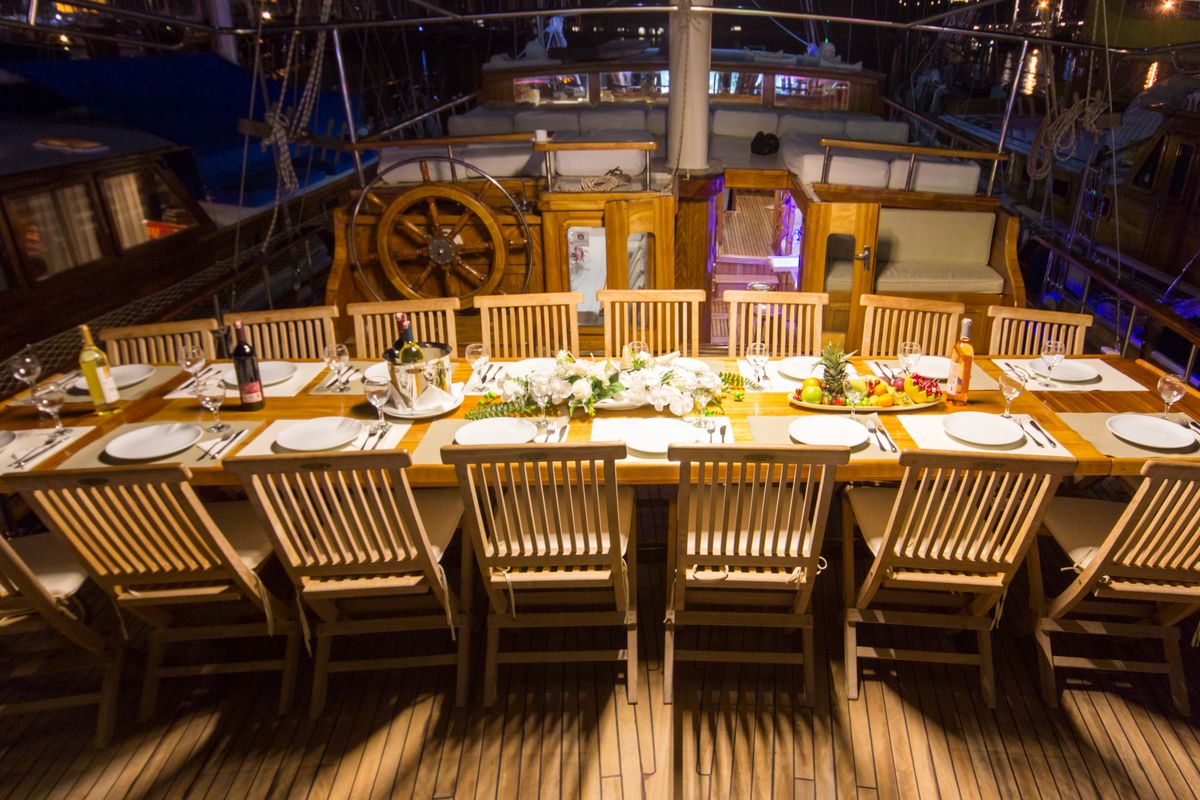 Deck of Hera, a Gulet Gulet gulet at Corfu, Greece
