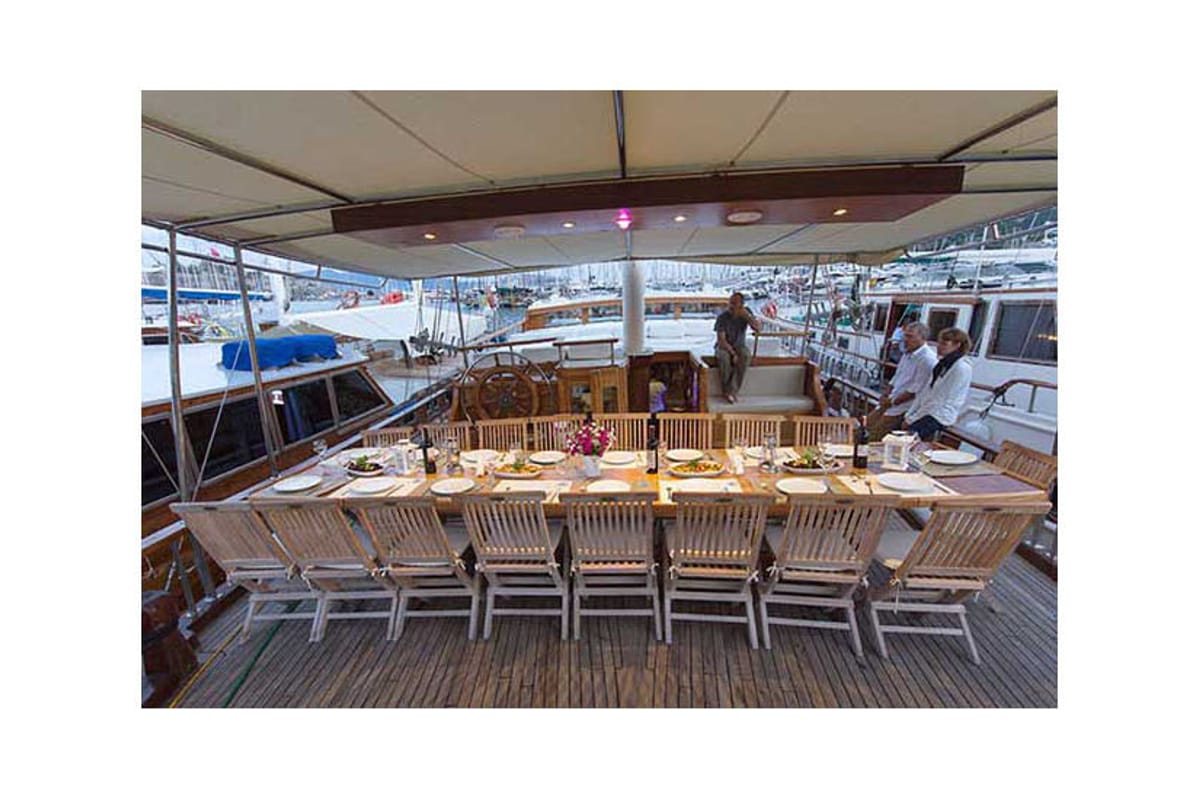 Deck of Hera, a Gulet Gulet gulet at Corfu, Greece