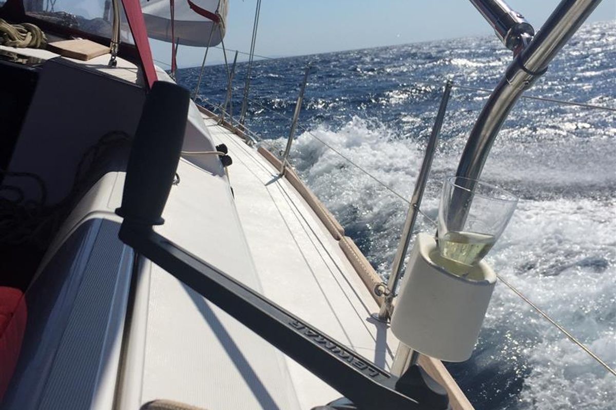 AINA, a Dufour 412 Grand large sailboat at Municipal Unit of Lefkada, Greece