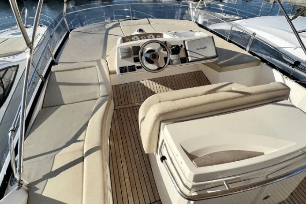 Deck of Panarea, a Prestige 50 Fly motorboat at Primošten, Croatia