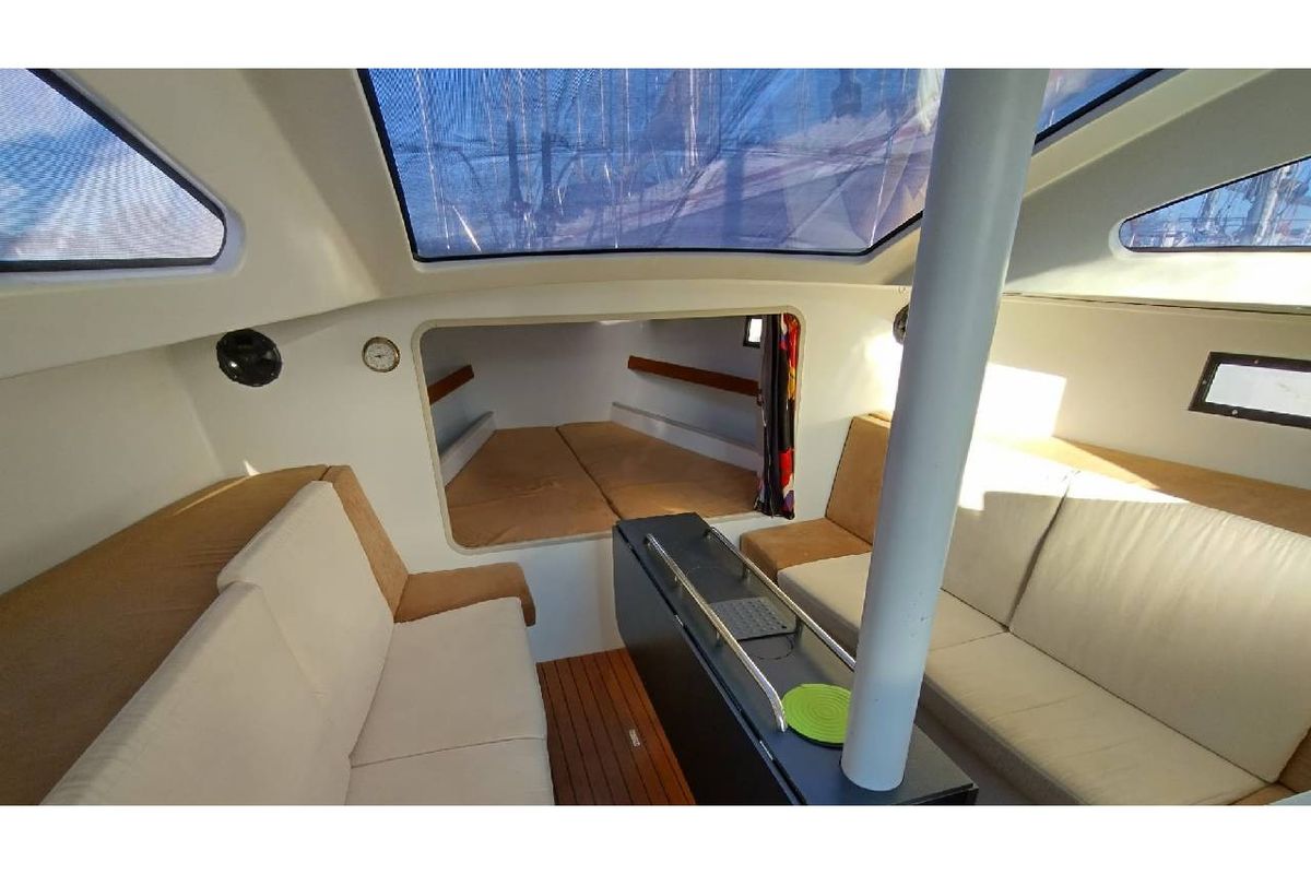 Salon of Yume, a RM Yachts RM 10.60 sailboat at Saint-Cast-le-Guildo, France