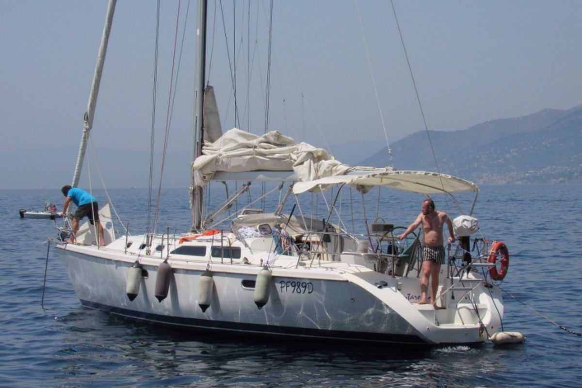 Exterior view of Tintaro, a Catalina Yachts Catalina 42 sailboat at Genoa, Italy