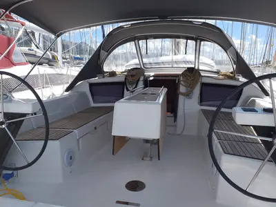 Cockpit of Fenera, a Dufour 430 sailboat at Općina Medulin, Croatia