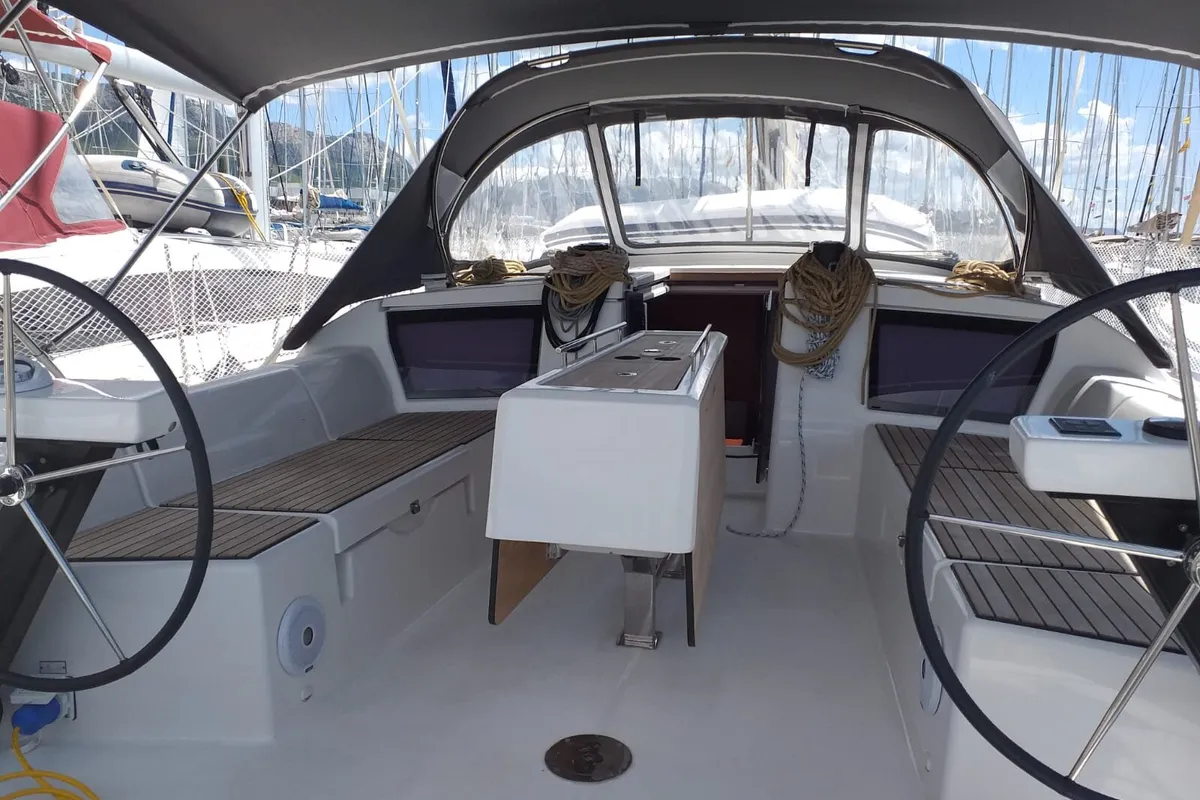 Cockpit of Fenera, a Dufour 430 sailboat at Općina Medulin, Croatia