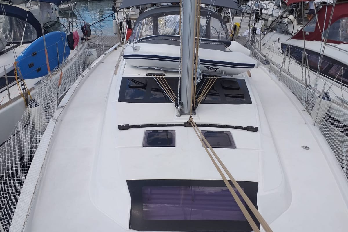 Deck of Fenera, a Dufour 430 sailboat at Općina Medulin, Croatia