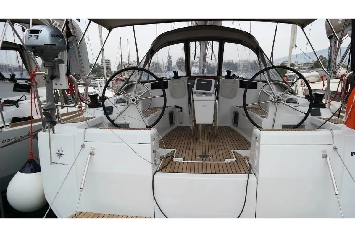 Exterior view of ORESTIS, a Jeanneau Sun Odyssey 449 sailboat at Municipal Unit of Lefkada, Greece