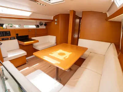 Salon of ORESTIS, a Jeanneau Sun Odyssey 449 sailboat at Municipal Unit of Lefkada, Greece