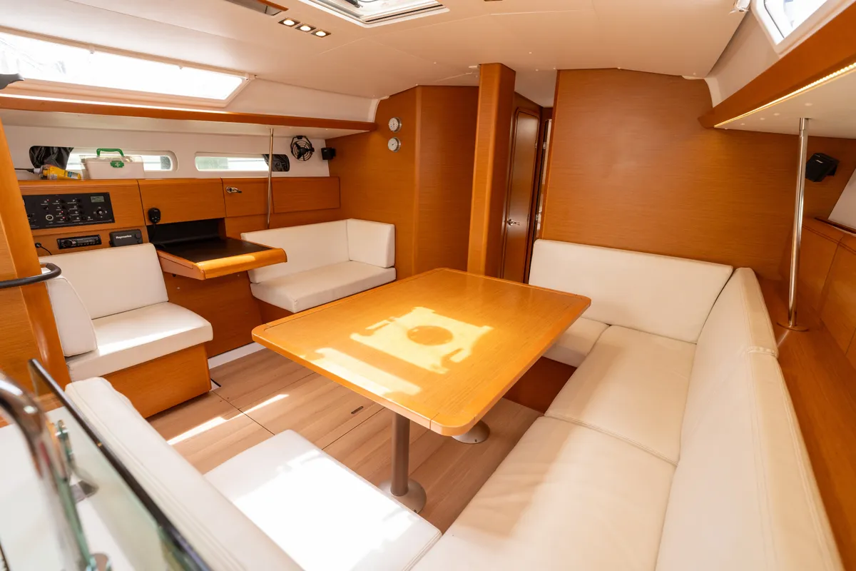 Salon of ORESTIS, a Jeanneau Sun Odyssey 449 sailboat at Municipal Unit of Lefkada, Greece