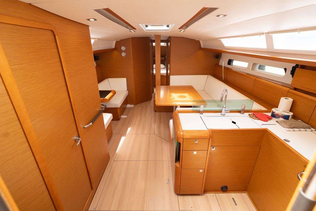 Galley of ORESTIS, a Jeanneau Sun Odyssey 449 sailboat at Municipal Unit of Lefkada, Greece