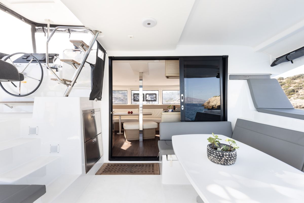 Deck of Utopia, a Lagoon 42 catamaran at Athens, Greece
