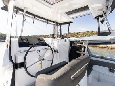 Cockpit of Utopia, a Lagoon 42 catamaran at Athens, Greece