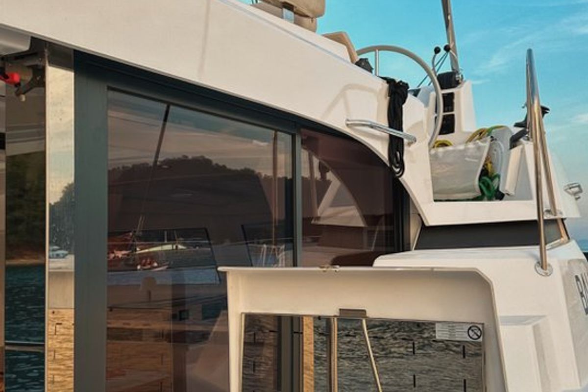 Deck of Jomo, a Bali Catspace catamaran at Fethiye, Turkey