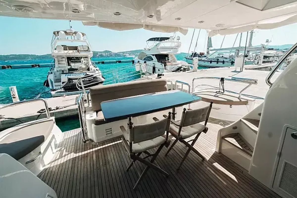 Deck of Premium, a Elegance 60 Fly yacht at Općina Pakoštane, Croatia