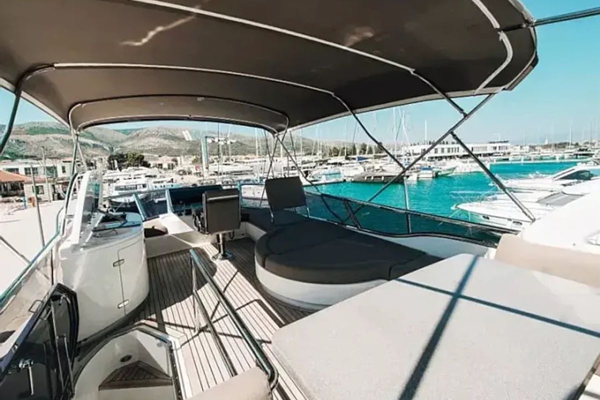 Deck of Premium, a Elegance 60 Fly yacht at Općina Pakoštane, Croatia