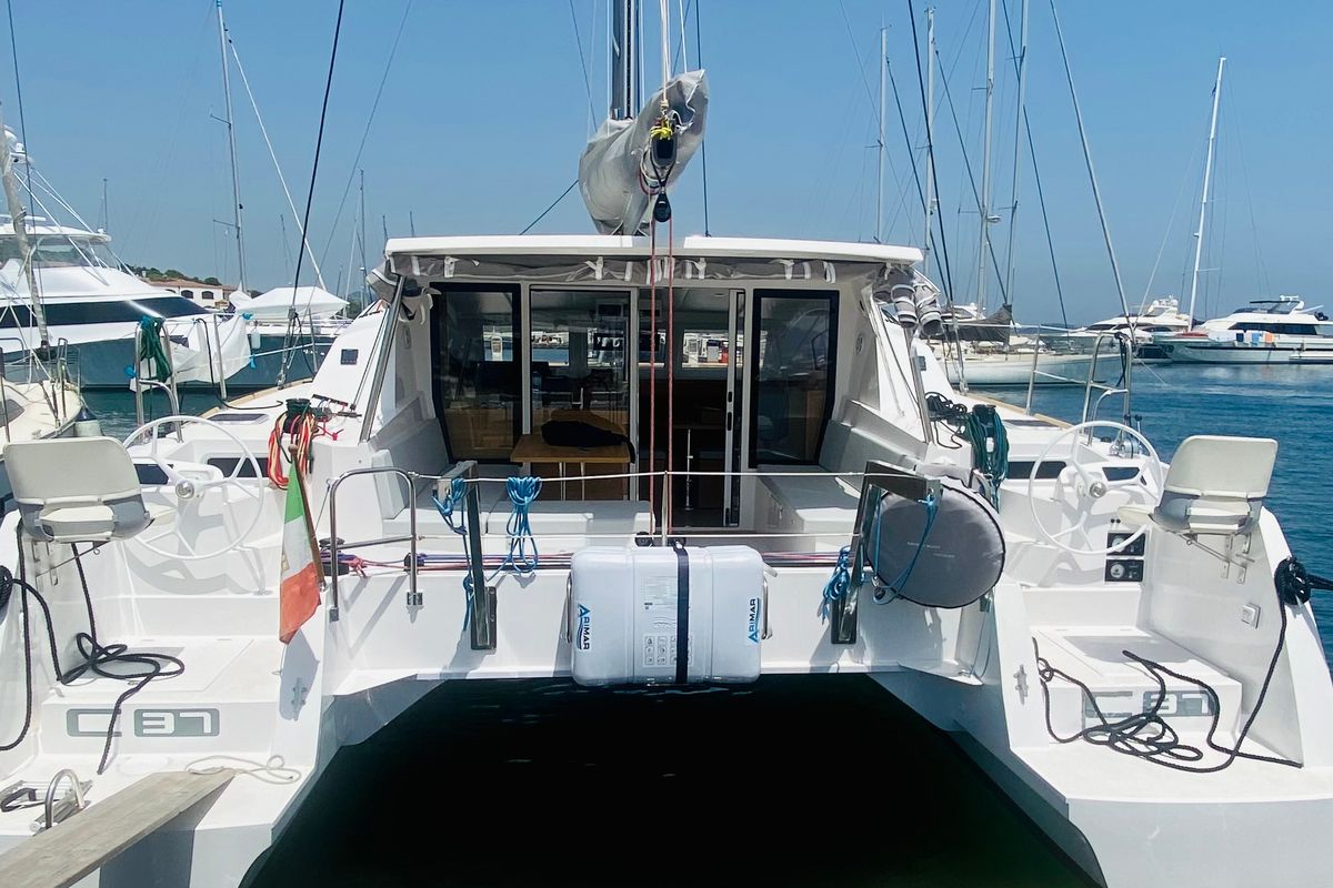 Exterior view of Altair, a Gulet C-CAT 37 catamaran at Olbia, Italy