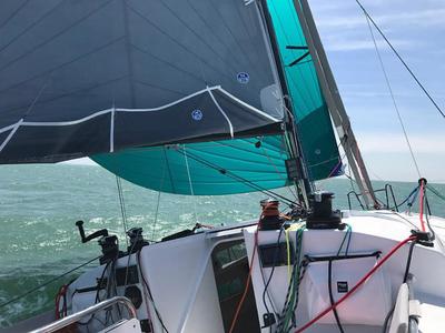 Deck of LITTLE WING, a Pogo Structures Pogo 36 sailboat at La Trinité-sur-Mer, France