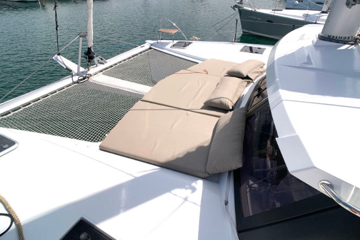 Deck of Idefix, a Fountaine Pajot Lucia 40 catamaran at Općina Rogoznica, Croatia