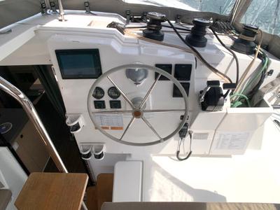 Cockpit of Idefix, a Fountaine Pajot Lucia 40 catamaran at Općina Rogoznica, Croatia
