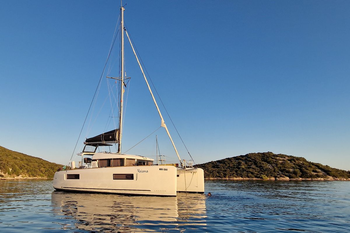 Exterior view of Vaiana, a Lagoon 40 catamaran at Punat, Croatia