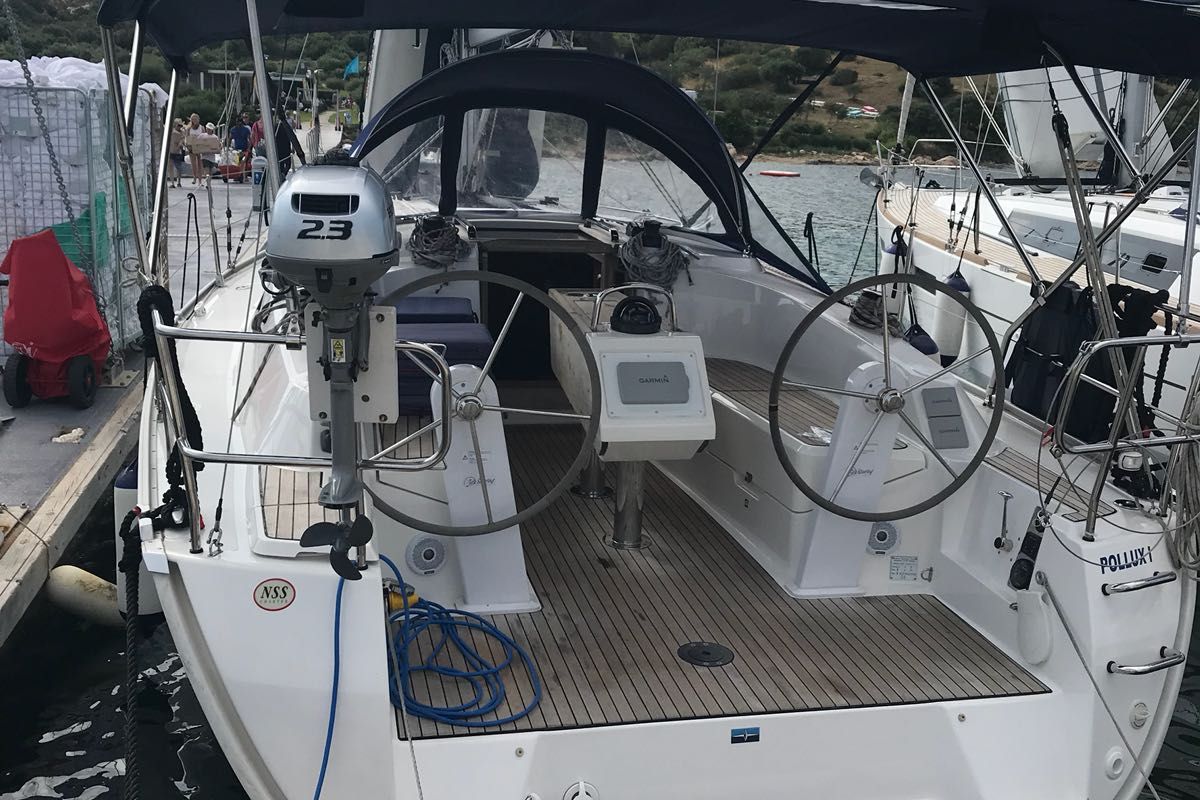 Cockpit of Pollux I, a Bavaria Cruiser 34 sailboat at Olbia, Italy
