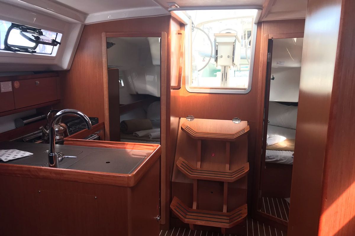 Galley of Pollux I, a Bavaria Cruiser 34 sailboat at Olbia, Italy
