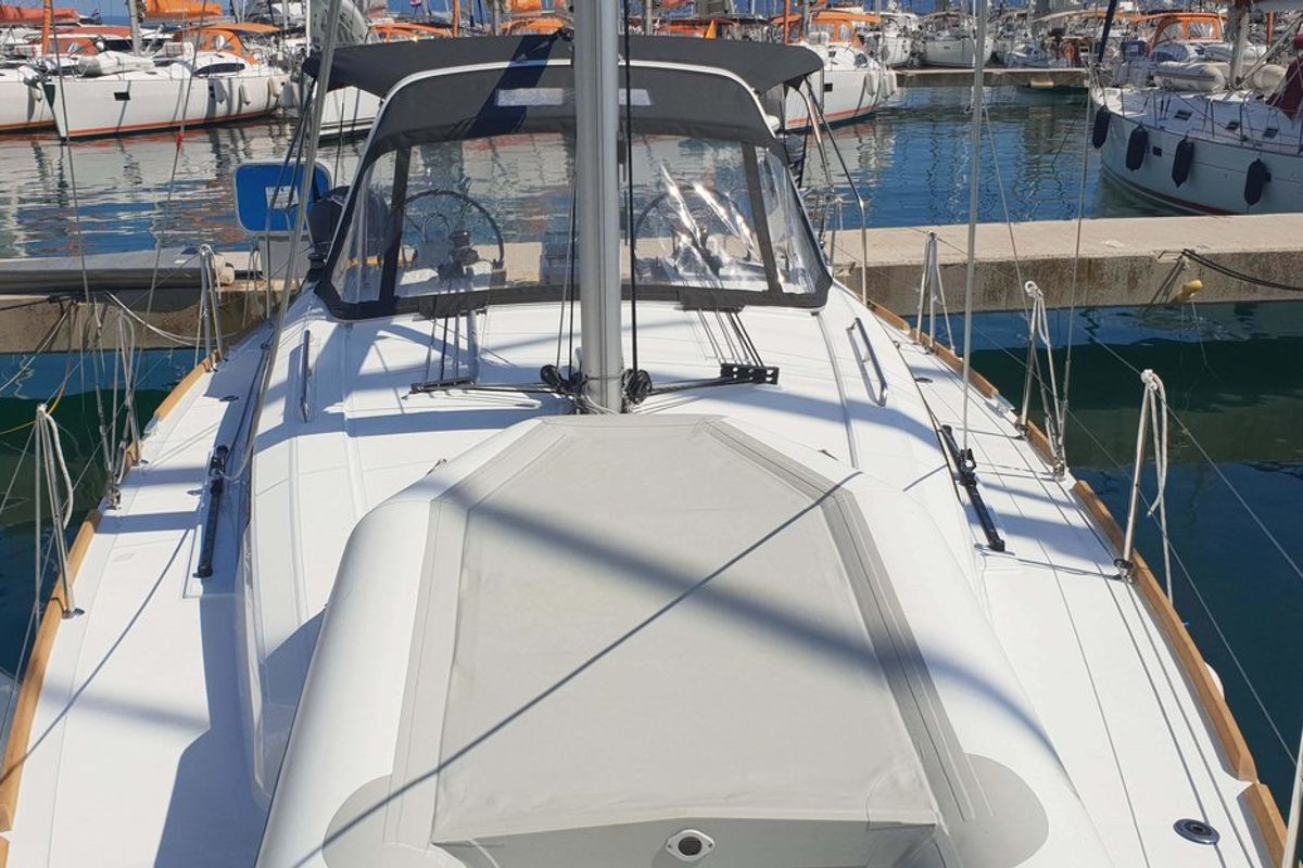 Deck of Bellona, a Beneteau Oceanis 38.1 sailboat at Split, Croatia