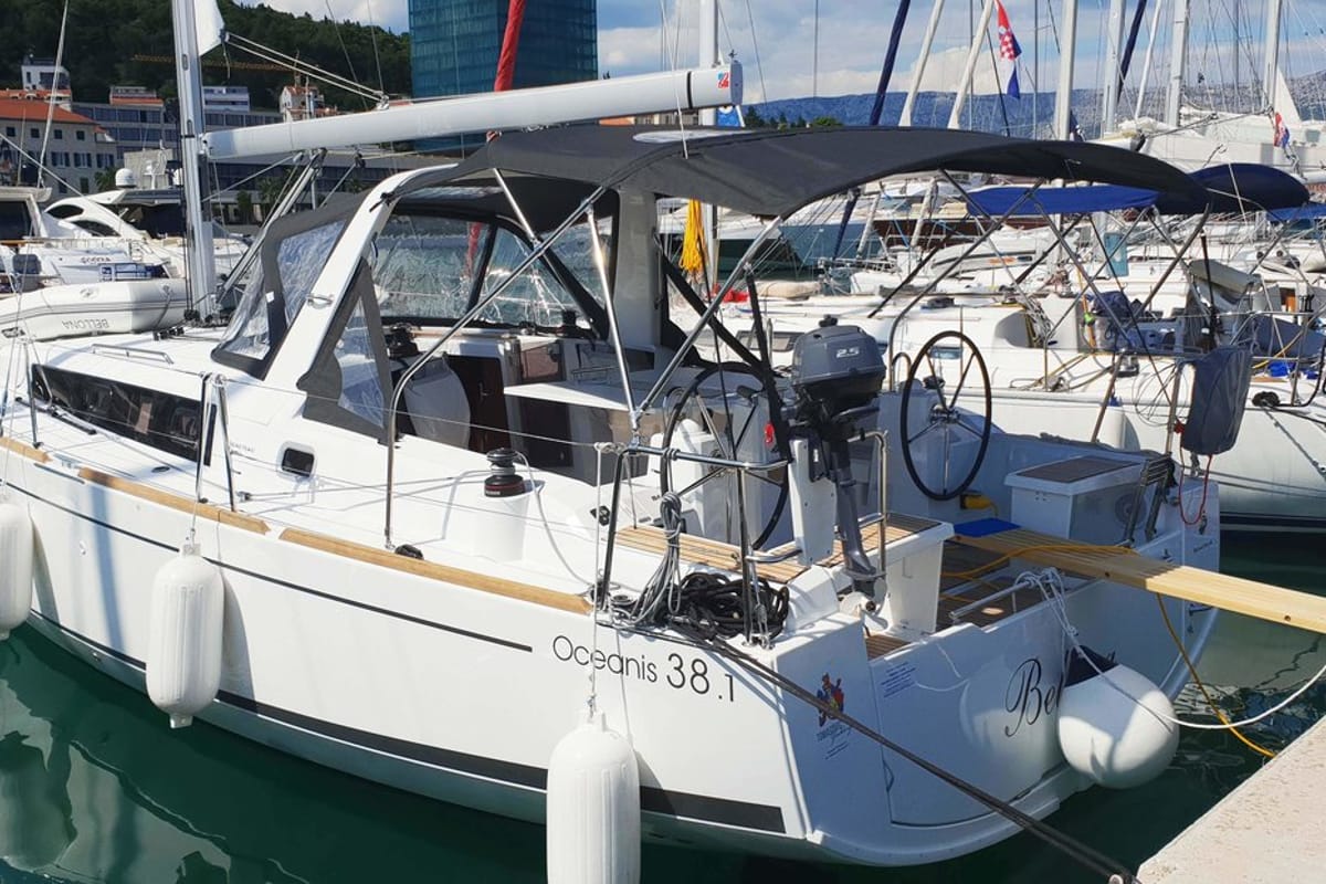 Cockpit of Bellona, a Beneteau Oceanis 38.1 sailboat at Split, Croatia