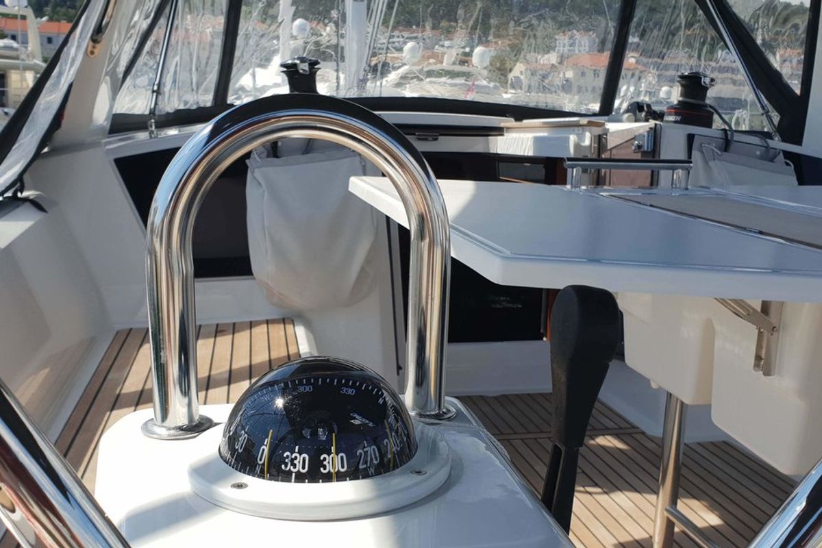 Cockpit of Bellona, a Beneteau Oceanis 38.1 sailboat at Split, Croatia